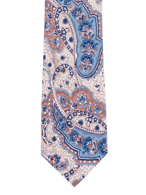 

The Tie Hub Beige and Blue Printed Skinny Tie