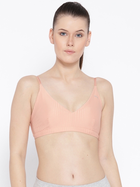 

Puma Dusty Pink Striped Non-Padded Long Line Bra Sports Bra 51644304