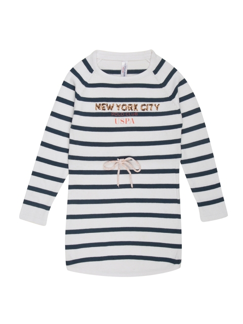 

U.S. Polo Assn. Kids Girls White Striped Sweater Dress