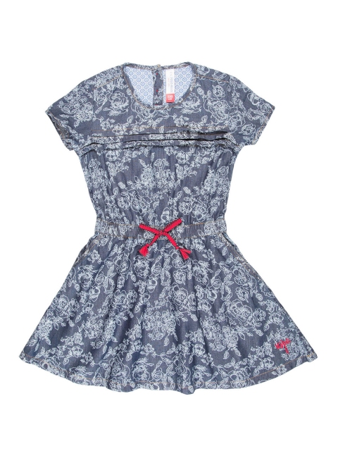 

U.S. Polo Assn. Kids Girls Navy Blue Printed Fit and Flare Dress