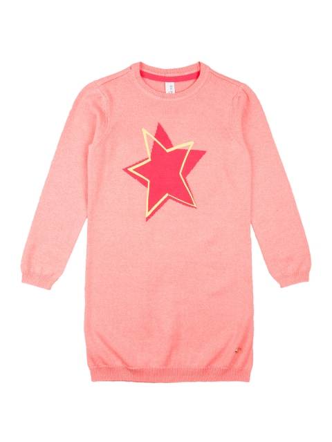 

U.S. Polo Assn. Kids Girls Pink Self Design Sweater Dress
