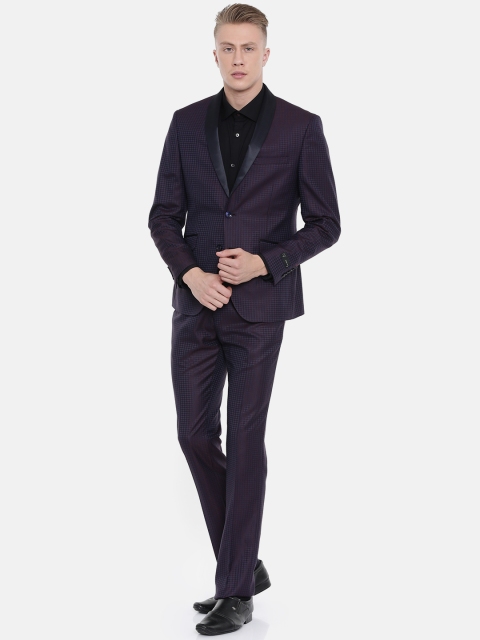 

V Dot Men Purple & Blue Self-Design Slim Fit Single-Breasted Tuxedo Suit