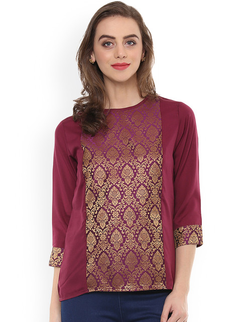 

Mayra Women Maroon Self Design Top