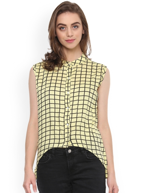 

Mayra Women Yellow Checked Shirt Style Top