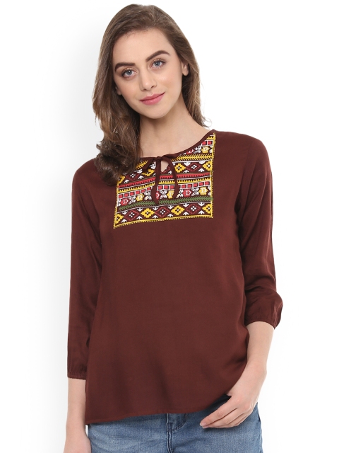 

Mayra Women Brown Ethnic Printed Top