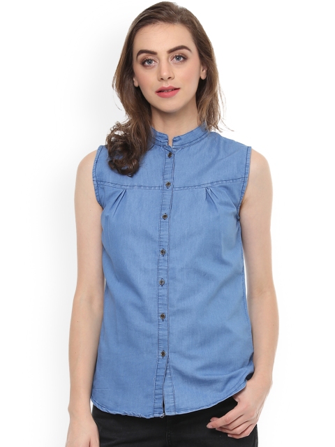 

Mayra Women Blue Solid Casual Denim Shirt