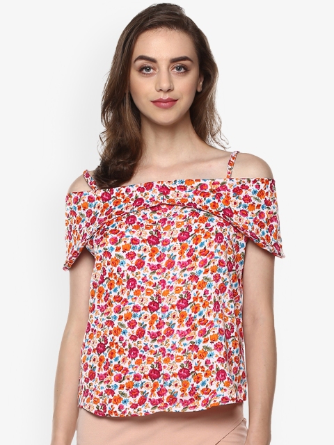 

Mayra Women White Floral Printed Bardot Top