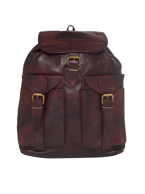 

Leather World Unisex Brown Leather Printed Backpack