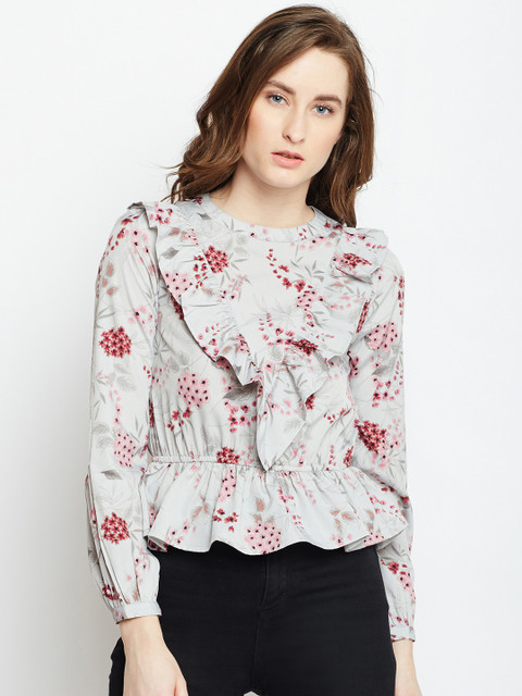 

Oxolloxo Women Grey Printed Peplum Top