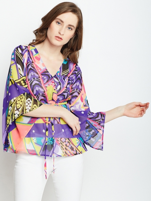 

Oxolloxo Women Multicoloured Printed Cinched Waist Top, Multi