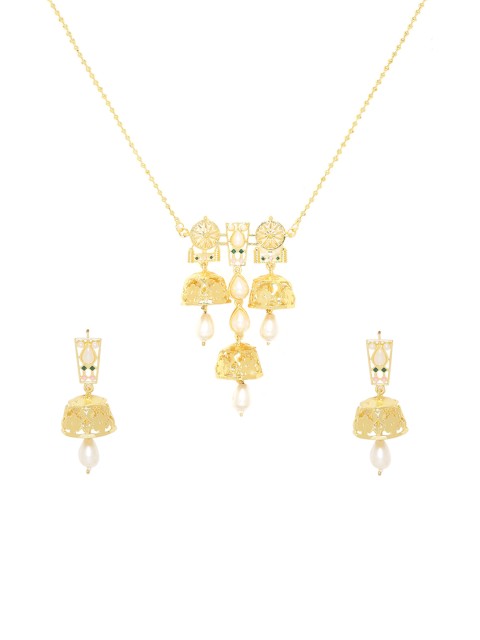 

Voylla Gold-Toned Pearl Studded Jewellery Set