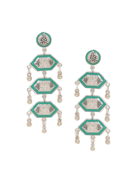 

Voylla Silver-Toned Contemporary Drop Earrings