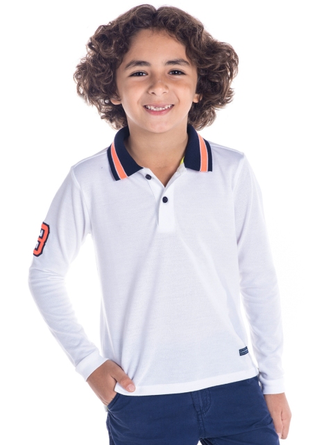 

Cherry Crumble Boys White Solid Polo Collar T-shirt