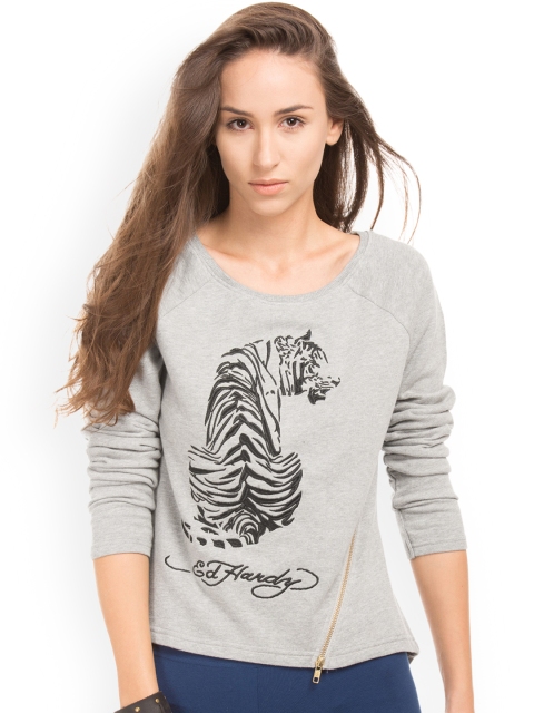 

EdHardy Women Grey Regular Fit Embroidered Sweatshirt