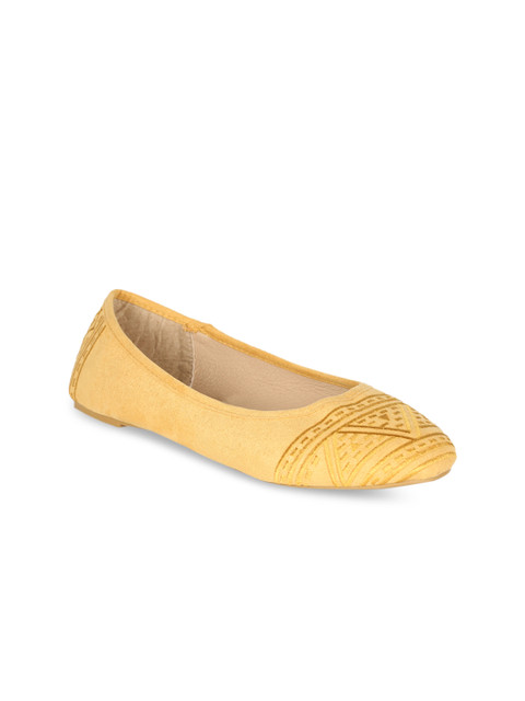 

People Women Yellow Woven Design Suede Ballerinas