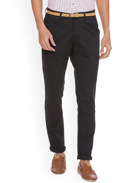 

V Dot Men Black Slim Fit Solid Regular Trousers