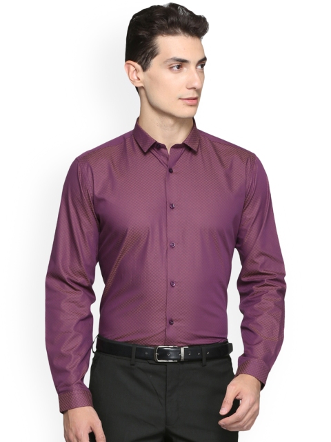 

V Dot Men Purple Slim Fit Self Design Formal Shirt