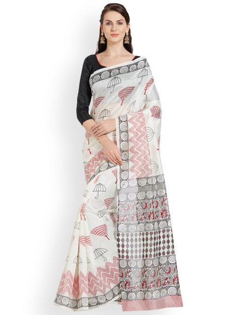 

Silk Bazar White & Black Poly Silk Printed Saree
