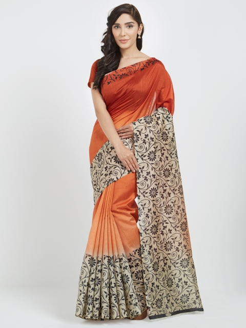 

Silk Bazar Orange Printed Art Silk Saree