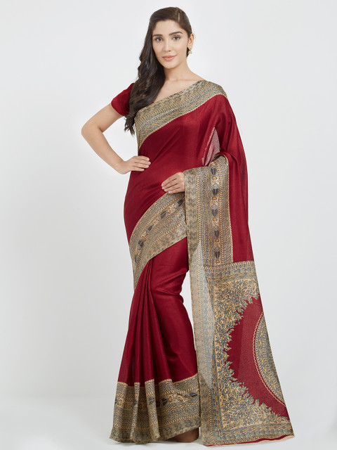 

Silk Bazar Maroon & Cream-Coloured Art Silk Printed Bhagalpuri Saree