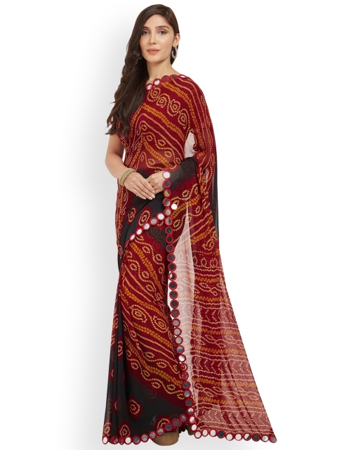 

Mirchi Fashion Maroon & Black Bandhani Print Saree