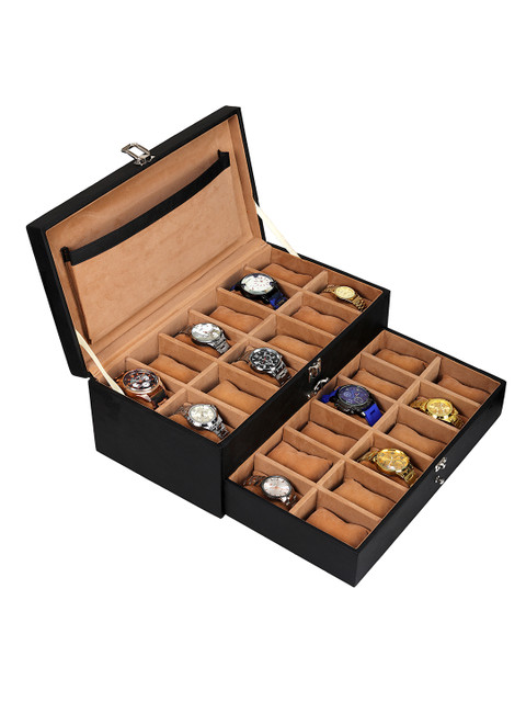 

Leather World Unisex 24 Slots Black Watch Organiser Box