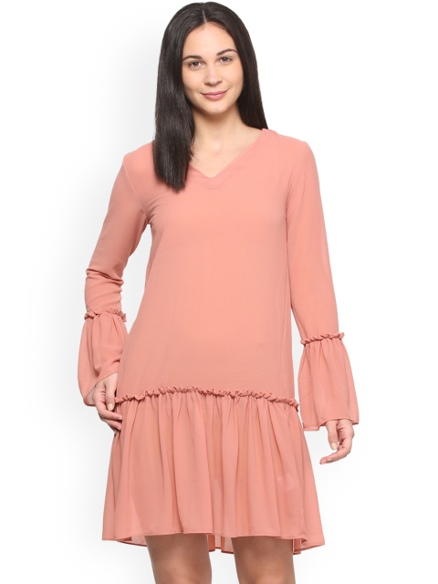 

Van Heusen Woman Peach-Coloured Solid Drop-Waist Dress