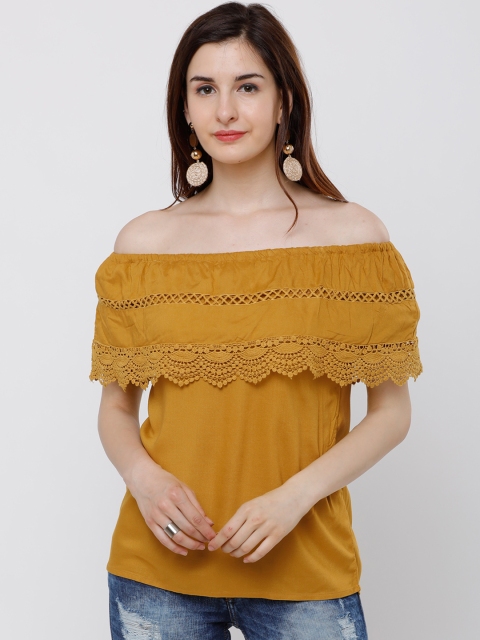 

Tokyo Talkies Women Mustard Self Design Bardot Top