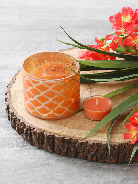 

Pure Home and Living Set of 4 Orange Moroccan Pattern Candle Holders