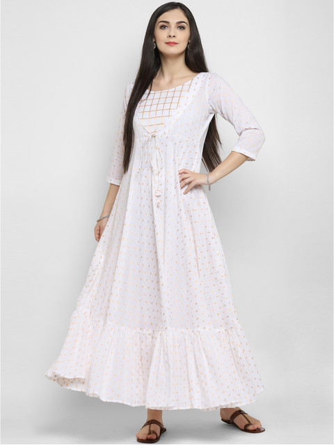 

MBE Women White Printed Anarkali Kurta