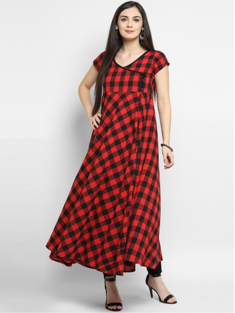 

MBE Women Red & Black Checked Anarkali Kurta