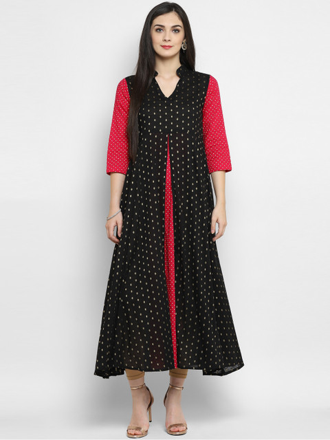 

MBE Women Black & Red Printed Anarkali Kurta
