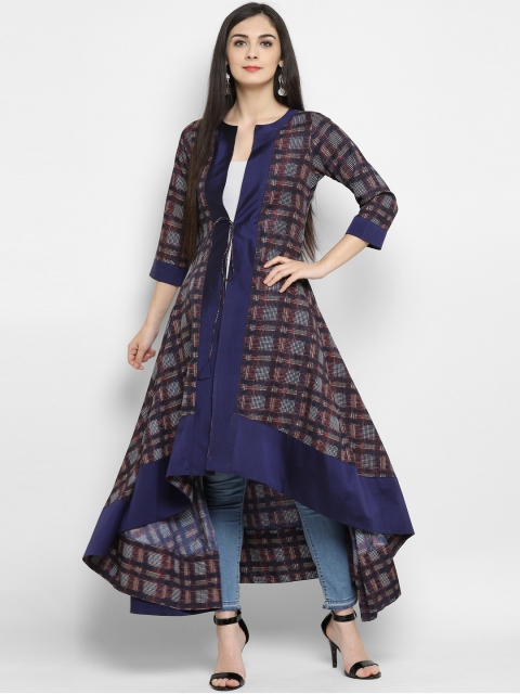 

MBE Women Navy Blue & Brown Printed Anarkali Kurta