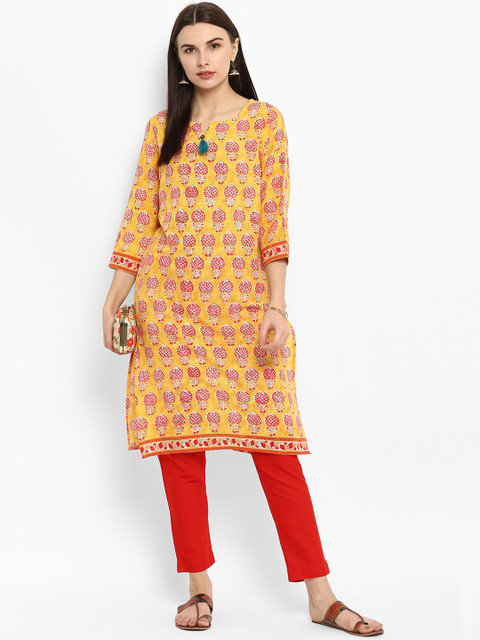 

Juniper Women Mustard & Red Printed Straight Kurta