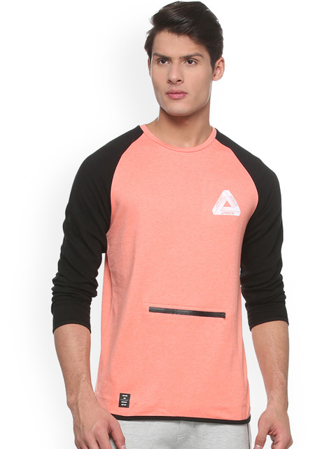 

People Men Peach-Coloured Solid Sweatshirt