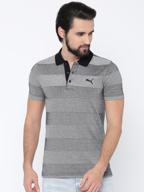 

Puma Men Grey India Thick Striped Polo Collar Slim Fit T-shirt
