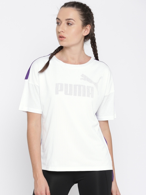 

Puma Women White & Purple Colourblocked PWR SWAGGER T-shirt