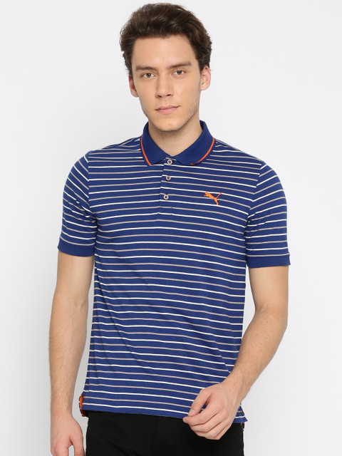 

Puma Men Blue Striped Polo Collar T-shirt
