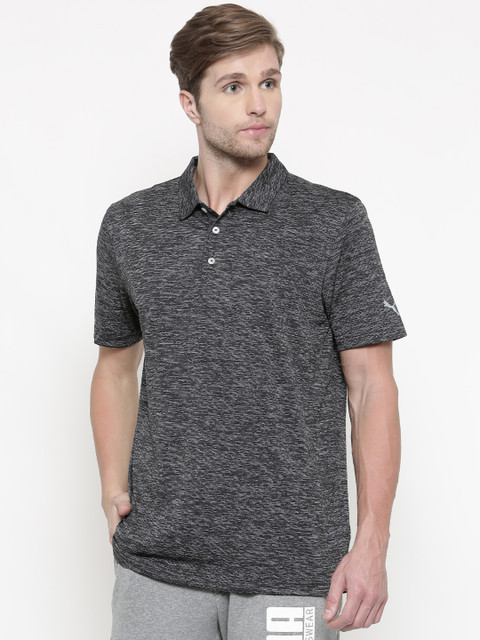 

Puma Men Grey & Black Printed Tailored Fit Essential Heather Polo T-shirt