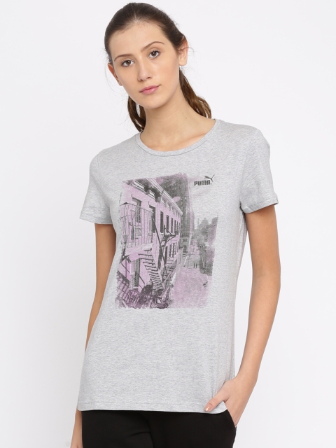 

Puma Women Grey Melange Printed Round Neck T-shirt