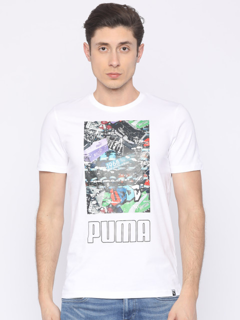 

Puma Men White Printed Round Neck T-shirt