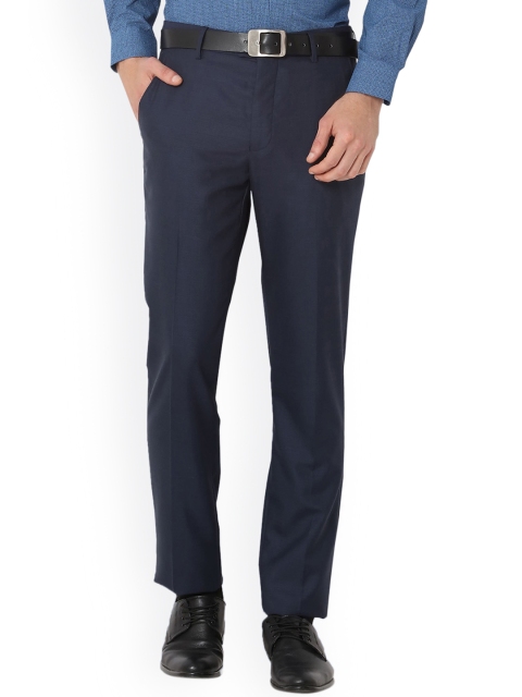

Van Heusen Men Navy Blue Slim Fit Solid Formal Trousers