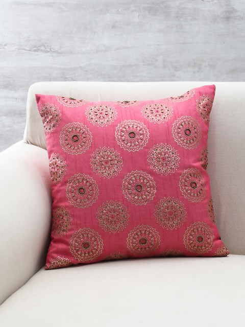 

Pure Home and Living Pink Embellished Square Cushion