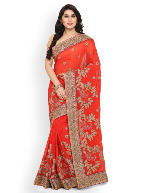 

Kvsfab Orange Embellished Pure Georgette Saree