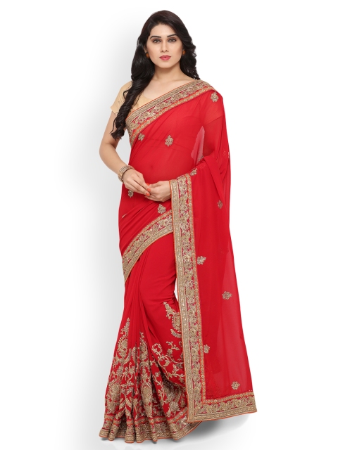 

Kvsfab Red Embellished Pure Georgette Saree