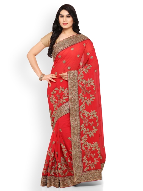 

Kvsfab Red Embellished Pure Georgette Saree