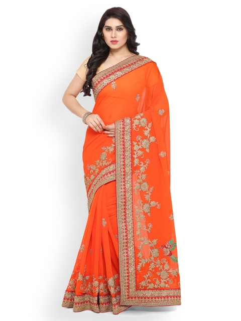 

Kvsfab Orange Embellished Pure Georgette Saree