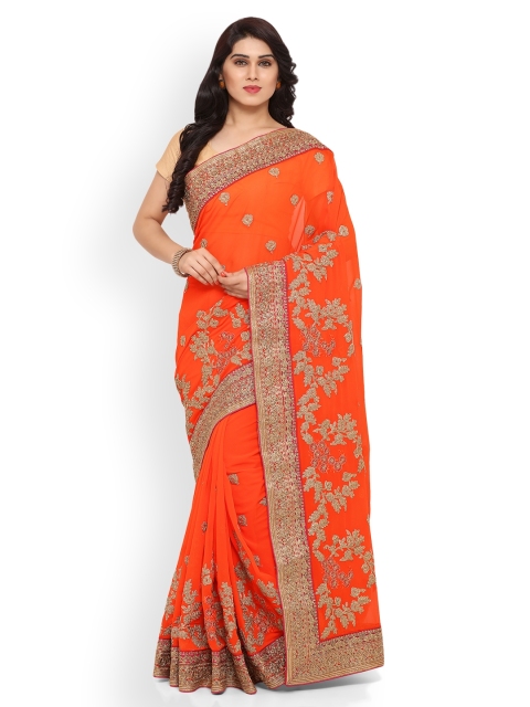 

Kvsfab Orange Embellished Pure Georgette Saree