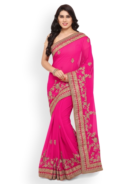 

Kvsfab Pink Embellished Pure Georgette Saree