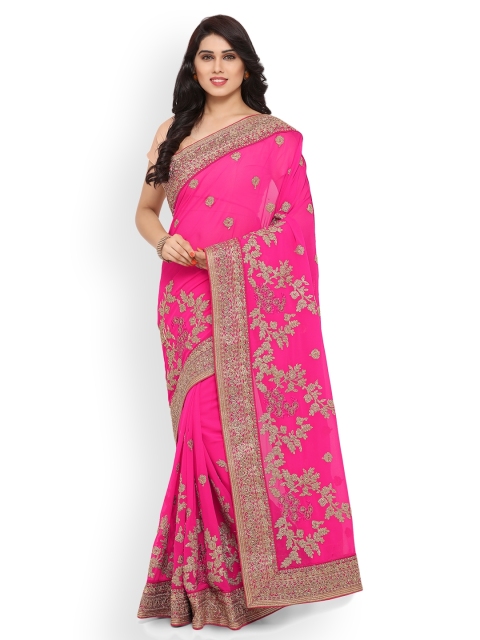 

Kvsfab Pink Embellished Pure Georgette Saree